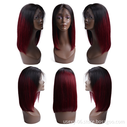 Usexy Ombre Brazilian Human Hair Bob Lace Wigs Two Tone Color 1B/99J Short Lace Front Human Hair Wigs For Black Women